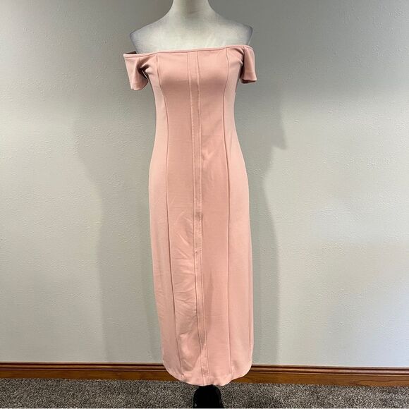 Zara Squared Neck Off the Shoulder Midi Dress in Dusty/Pale Pink Size medium - Picture 4 of 13